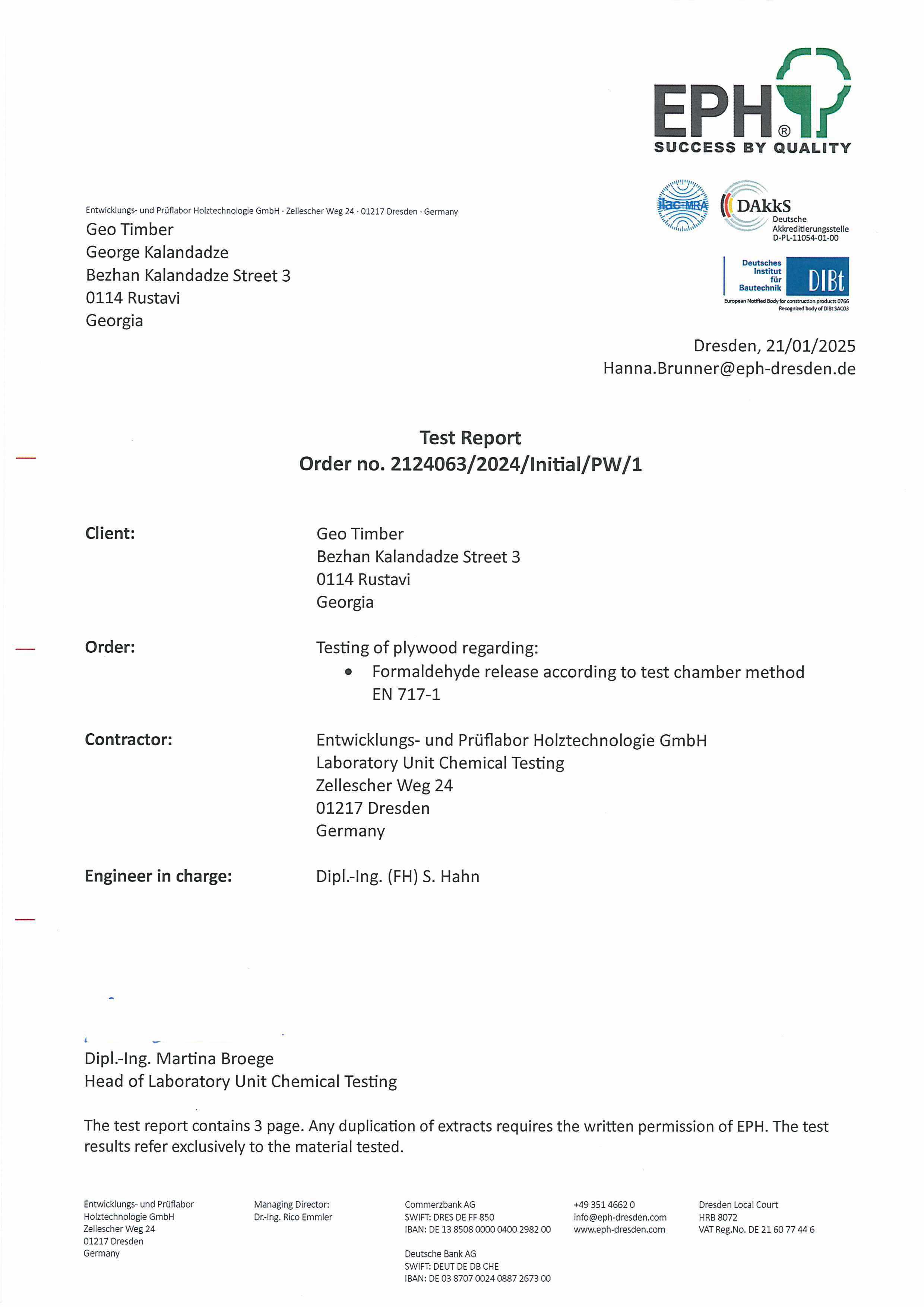 EN 717-1 Test Report Page 1 Preview
