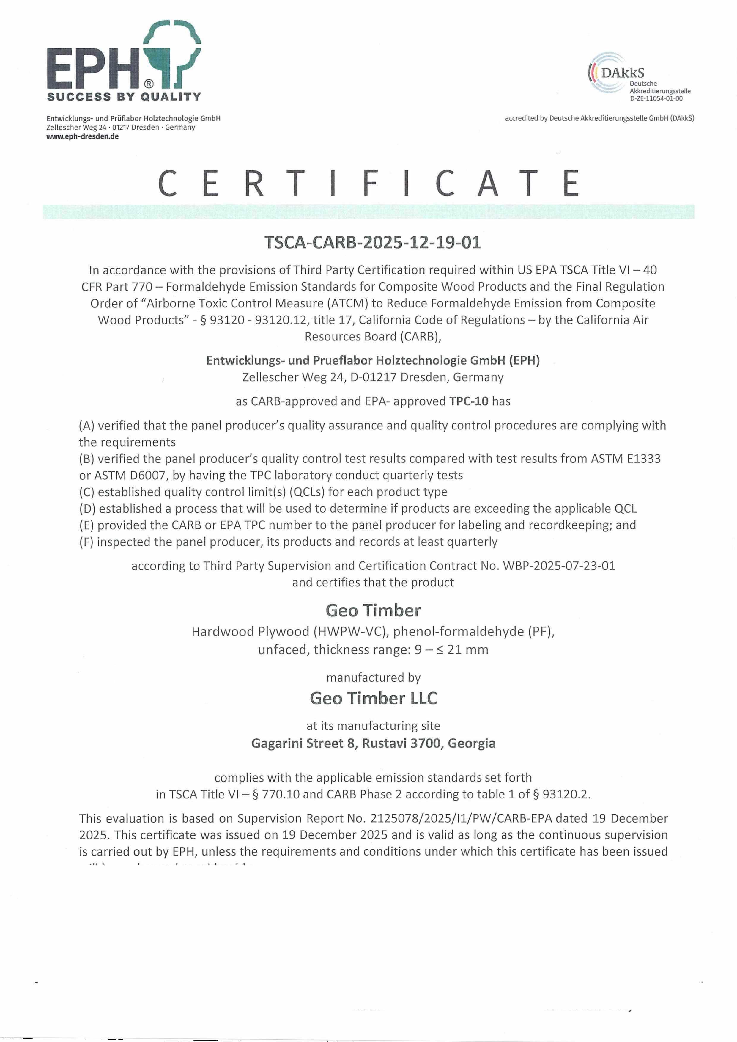 TSCA/CARB Certificate Preview